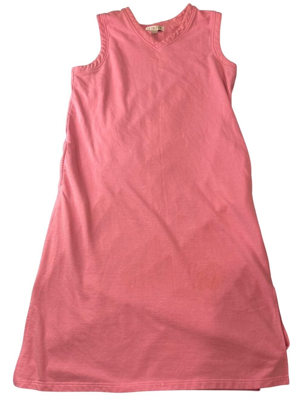 Cypress Pink Sleeveless V Neck Dress L Cotton Blend